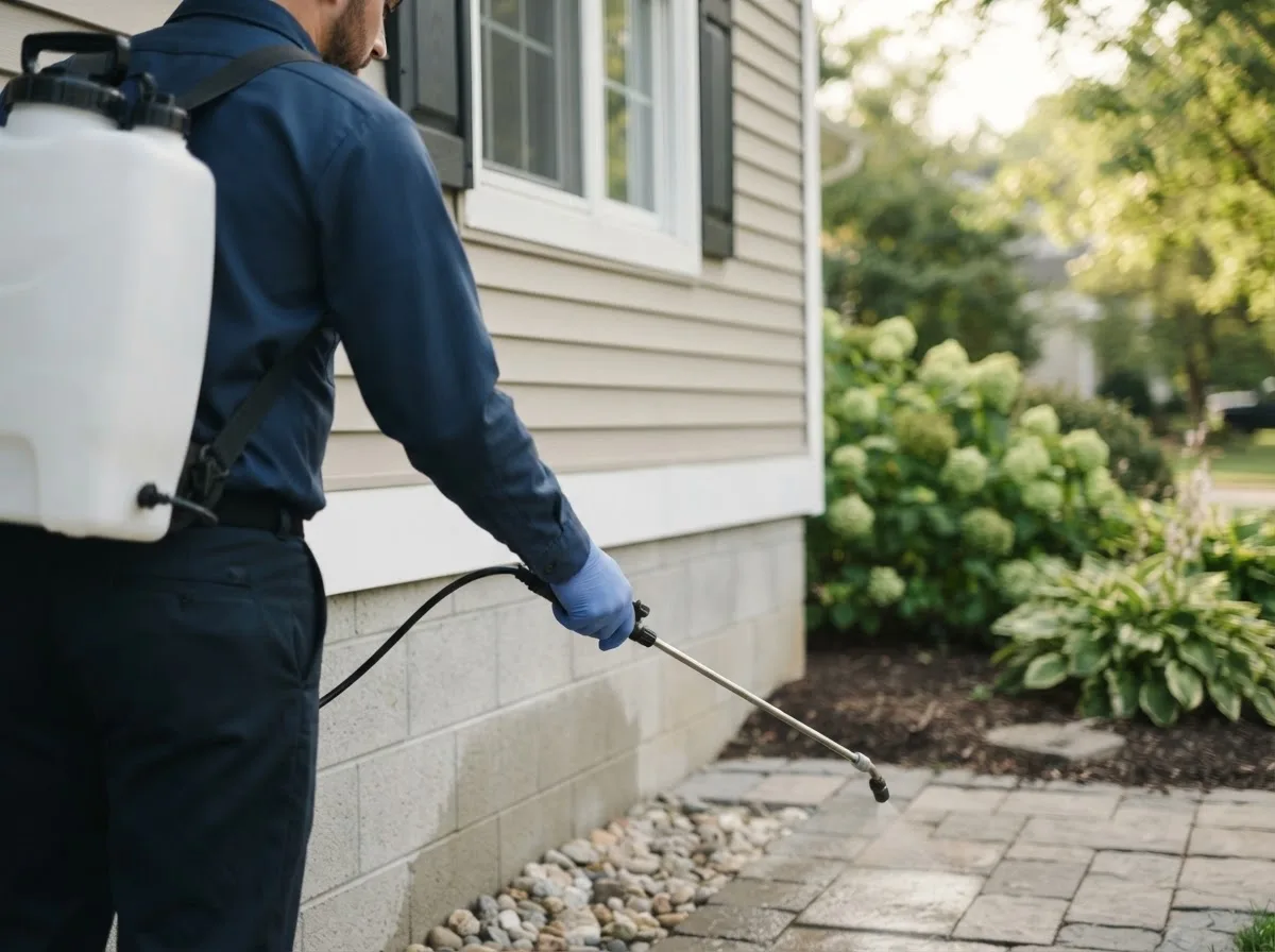 Pest control technician inspecting a home in Bunkerville, NV